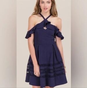 Francesca's Navy Off/Shoulder Flare Out Dress. Size XS NWOT